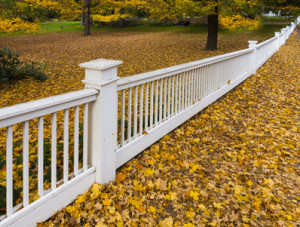white post fence provides decorative barrier